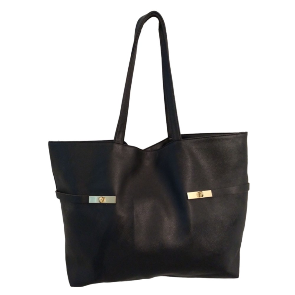 Jessica London Black Faux Leather Snap Large Tote Bag